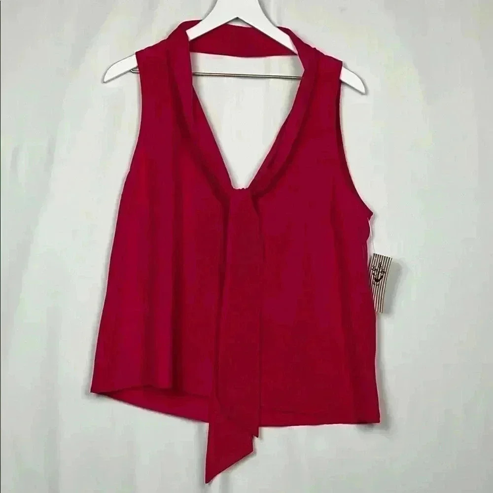 Lucy Love Womens Blouse Pink L Sleeveless Button Down Back Sash Vneck Pretty New